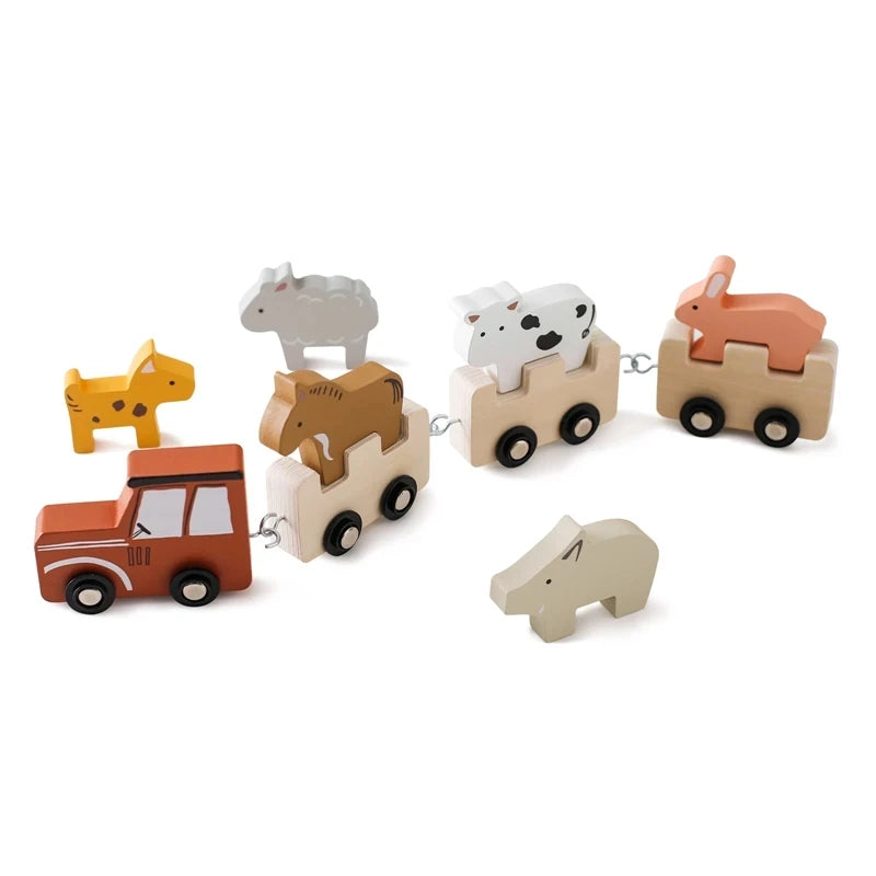 Wooden Montessori Toys Animal Block Train