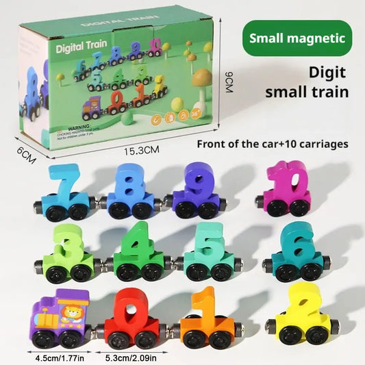 Wooden Magnetic Number Train Building Block Assembly Car