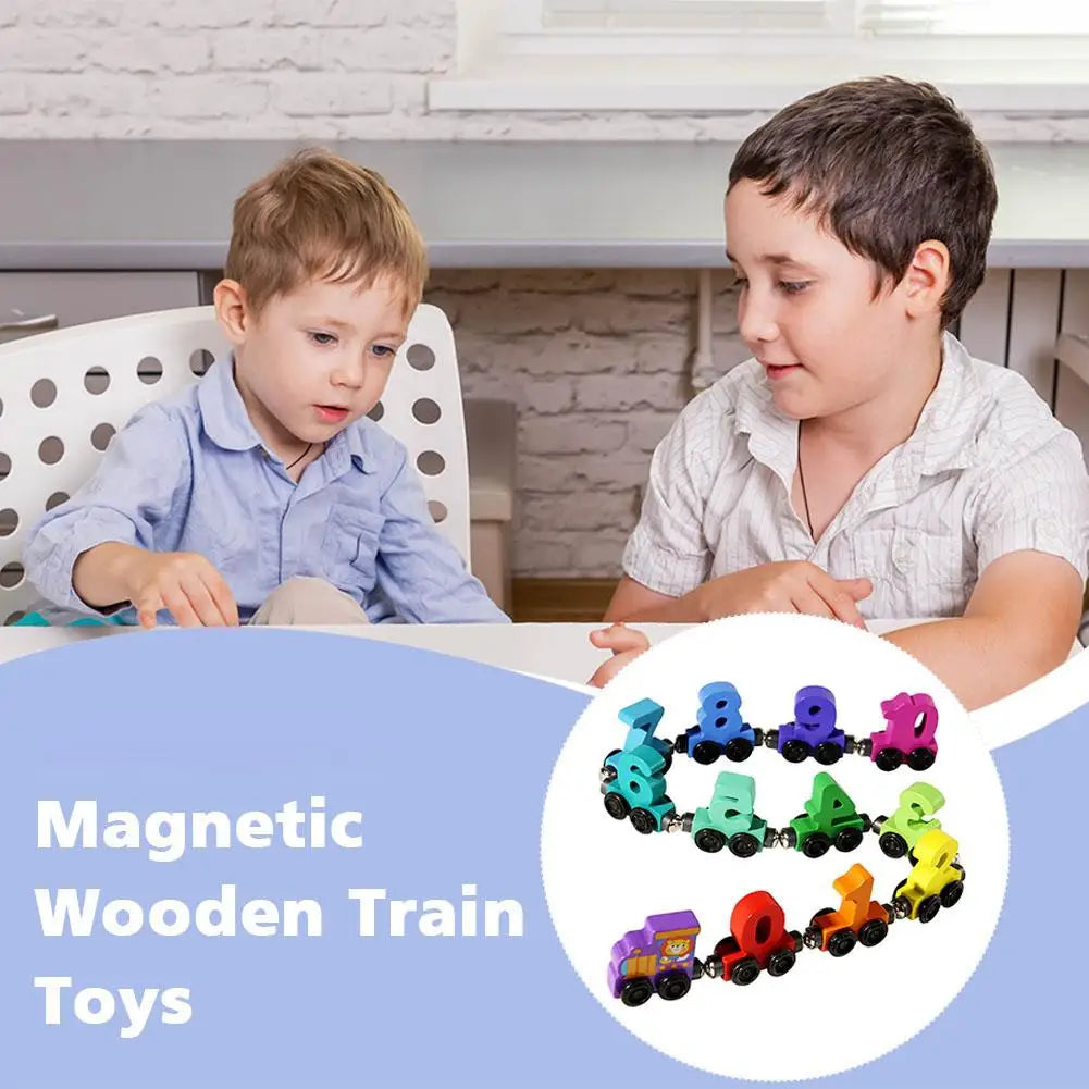 Wooden Magnetic Number Train Building Block Assembly Car