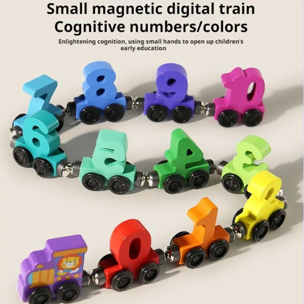 Wooden Magnetic Number Train Building Block Assembly Car