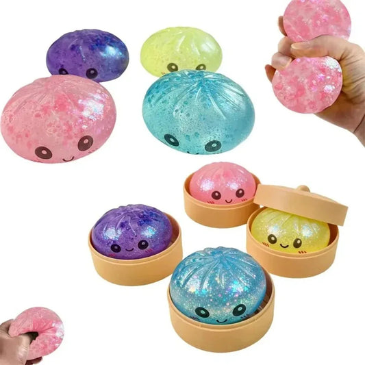 Colorful 6 Styles Glitter Dumpling Glitter Dumpling Squishy with Box Dumplings Sensory Squeeze Toy for Stress Relief Toys