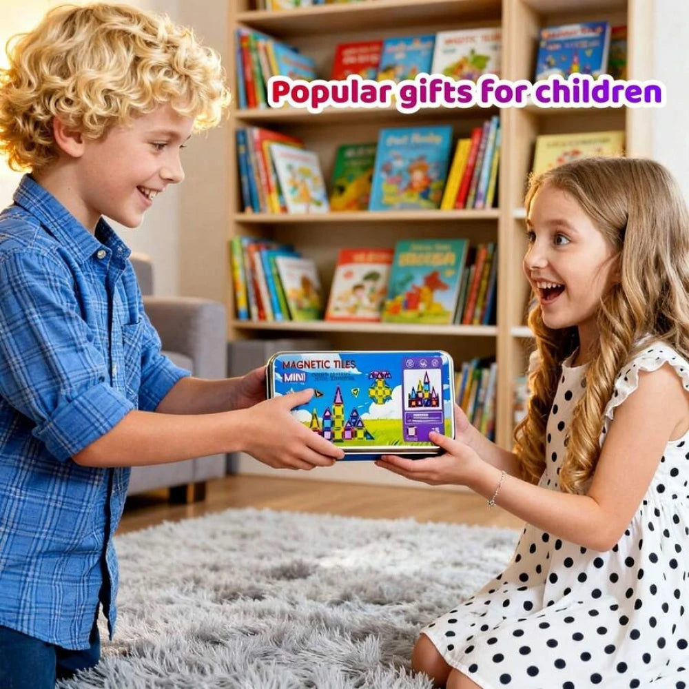 Magnetic Tiles for kids ages 3+ Mini Magnetic Building Blocks,Magnet Tiles Travel Set with Iron Box, Gift Toys for Boys and Girl