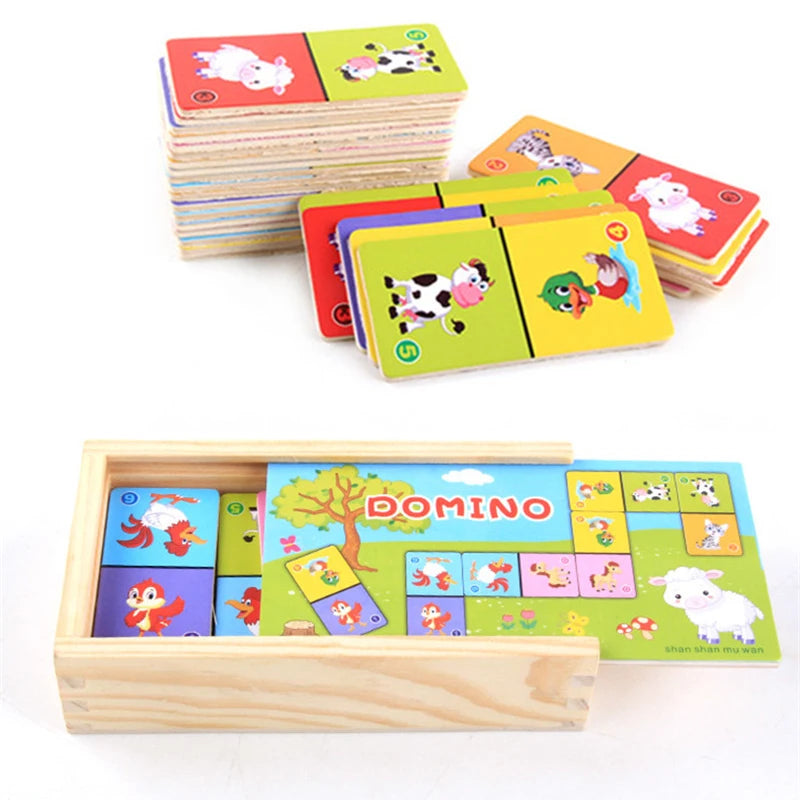 Montessori Wooden Domino Building Blocks Animal