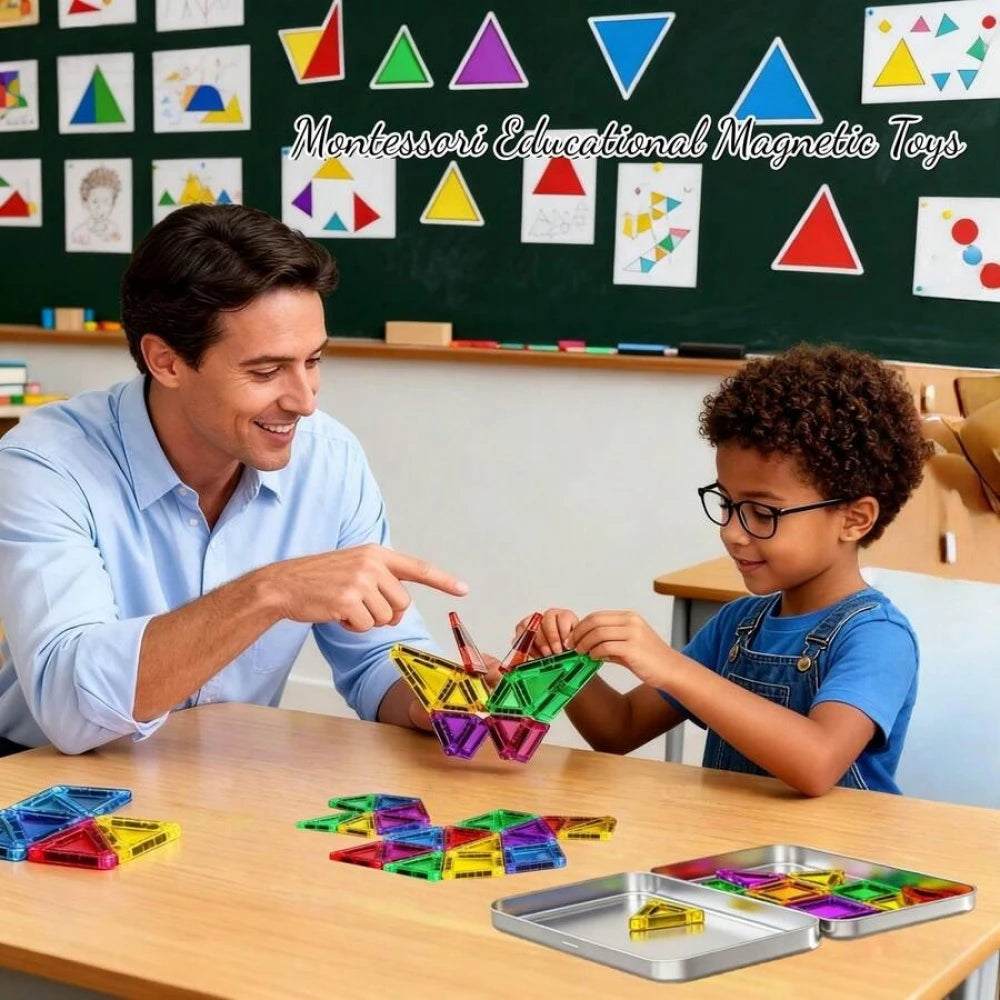 Magnetic Tiles for kids ages 3+ Mini Magnetic Building Blocks,Magnet Tiles Travel Set with Iron Box, Gift Toys for Boys and Girl