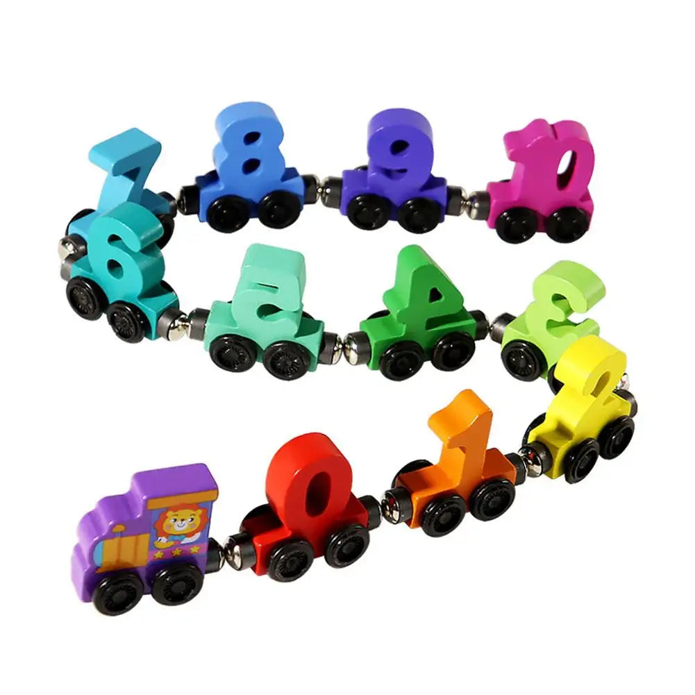 Wooden Magnetic Number Train Building Block Assembly Car