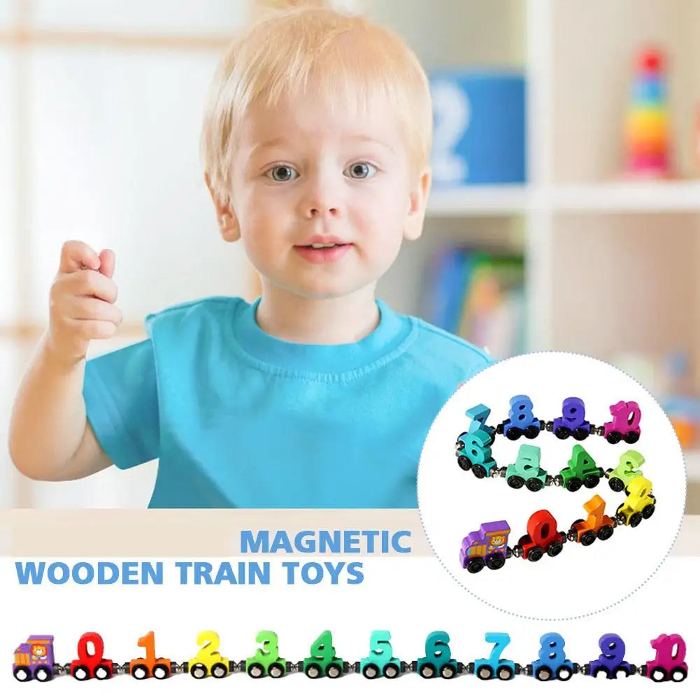 Wooden Magnetic Number Train Building Block Assembly Car