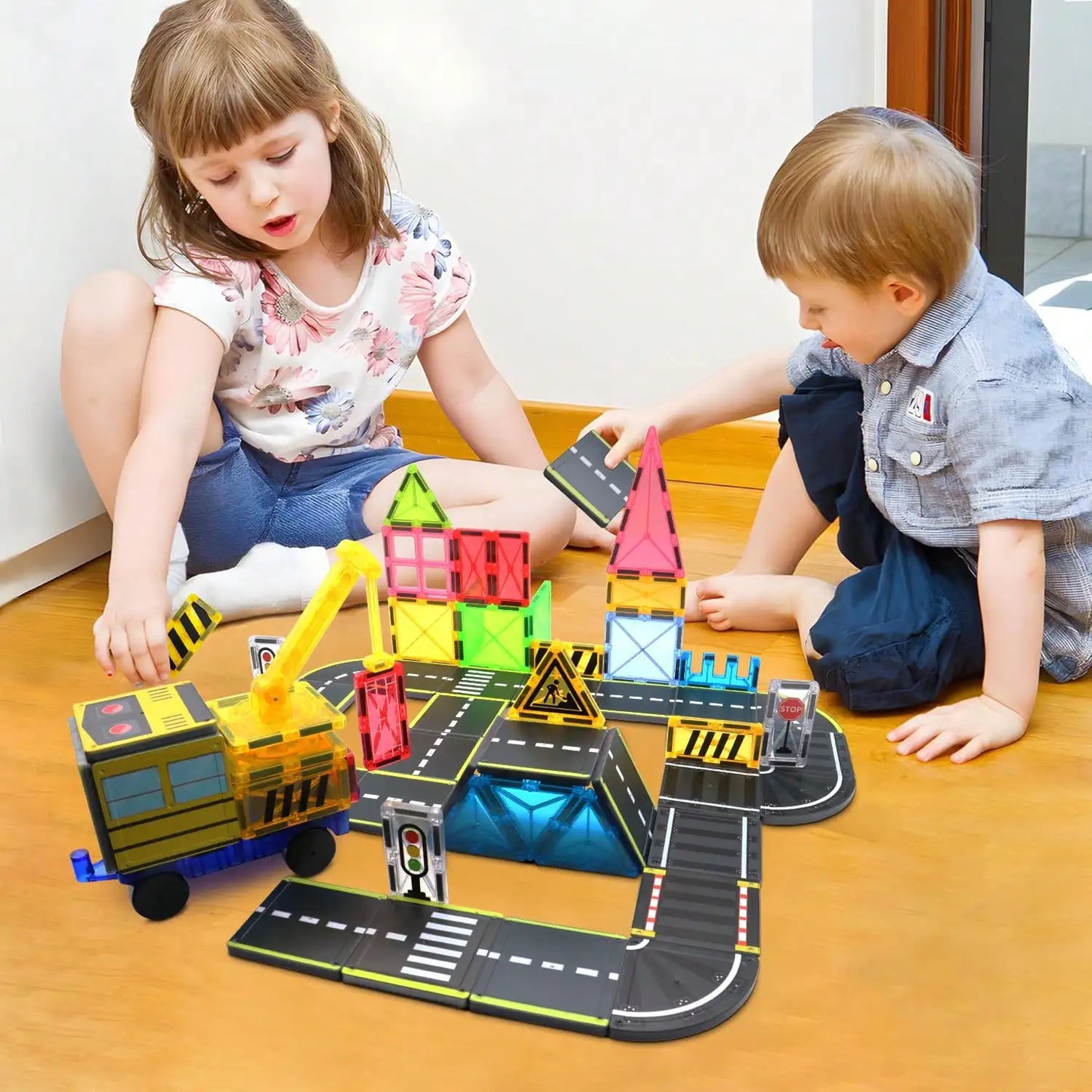 Magnetic Building Blocks, Magnetic Toy, Transportation-Themed Road Planning Architect, Durable Abs Structure, with Race Track