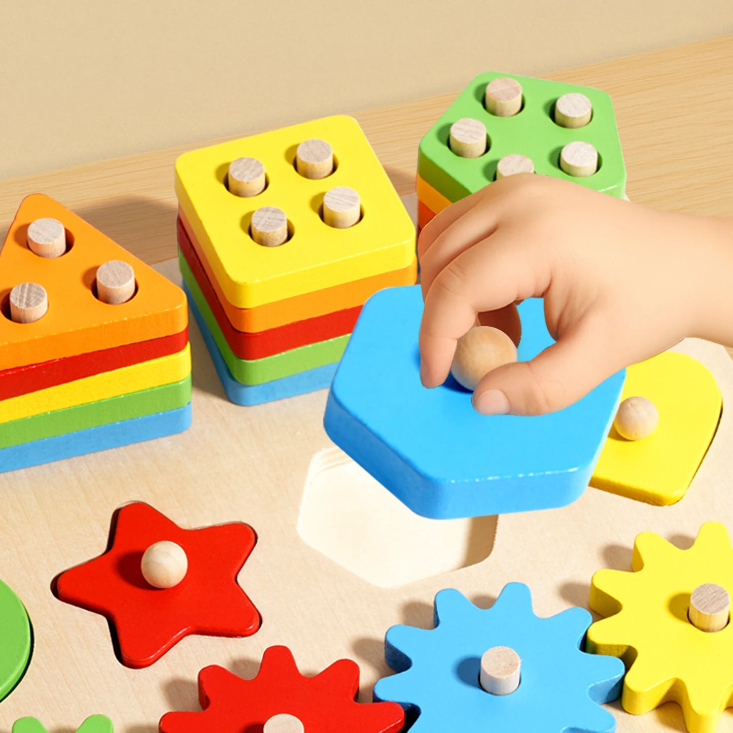 Montessori Wooden Sorting Stacking Toys Puzzle