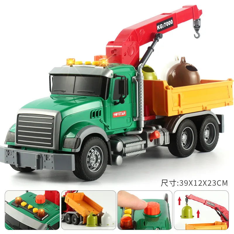 New Big Garbage Truck Toy, Friction Powered Garbage Truck with Lights and Sounds Kids Recycling Trash Truck Kids Gifts B242