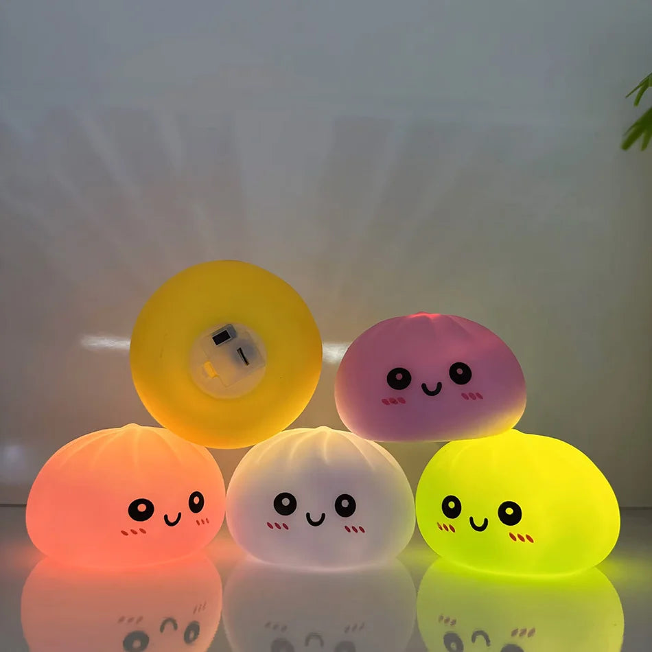 LED Glowing Bun Squishy: Light-up Bubble Spitting Steamed Bun