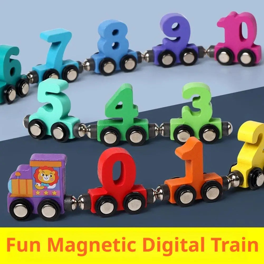 Wooden Magnetic Number Train Building Block Assembly Car