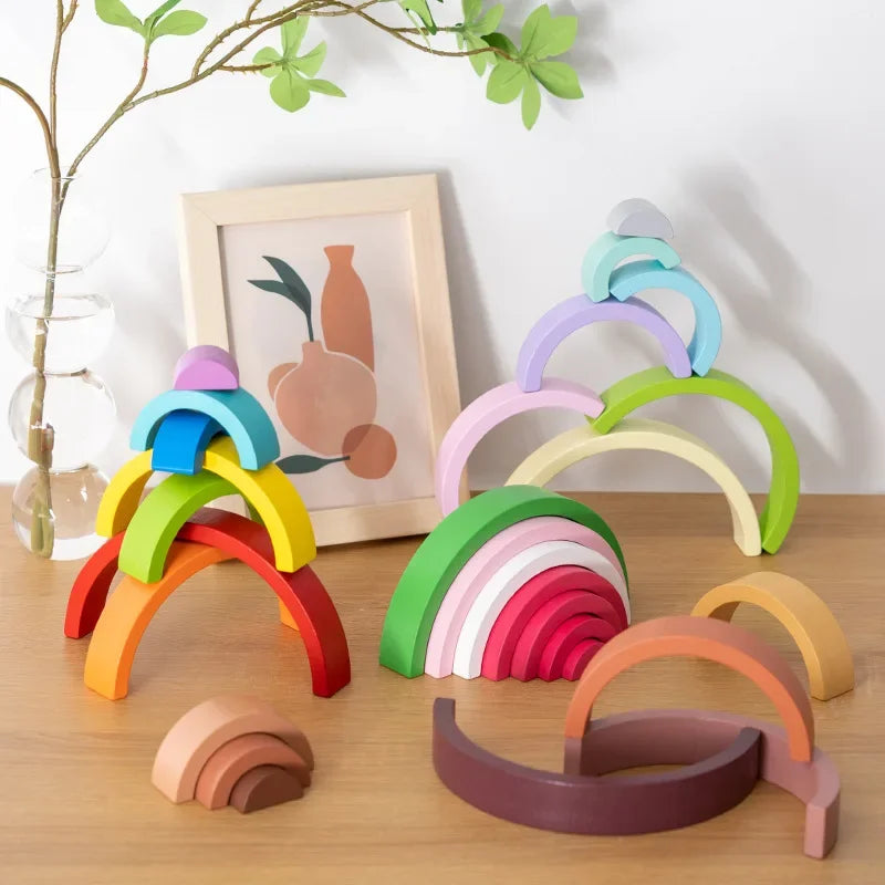 Arch Bridge Rainbow Wooden Building Blocks Stacking Games