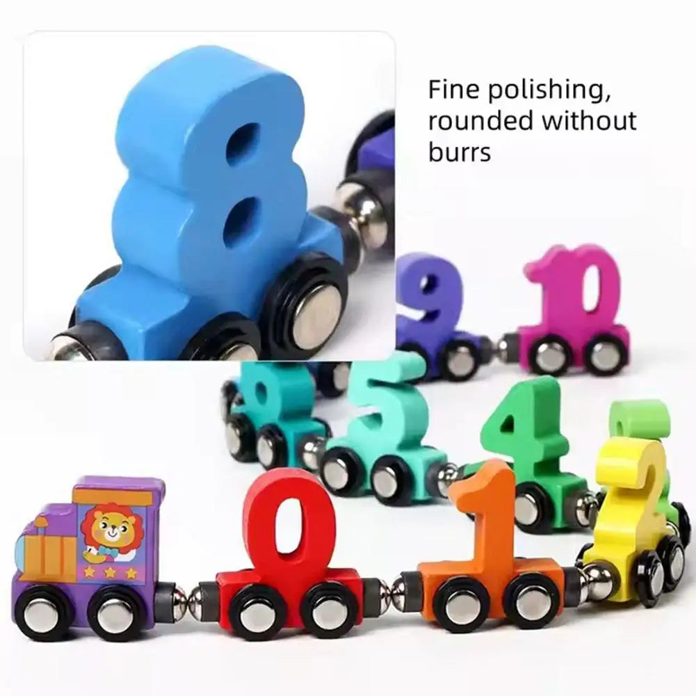 Wooden Magnetic Number Train Building Block Assembly Car