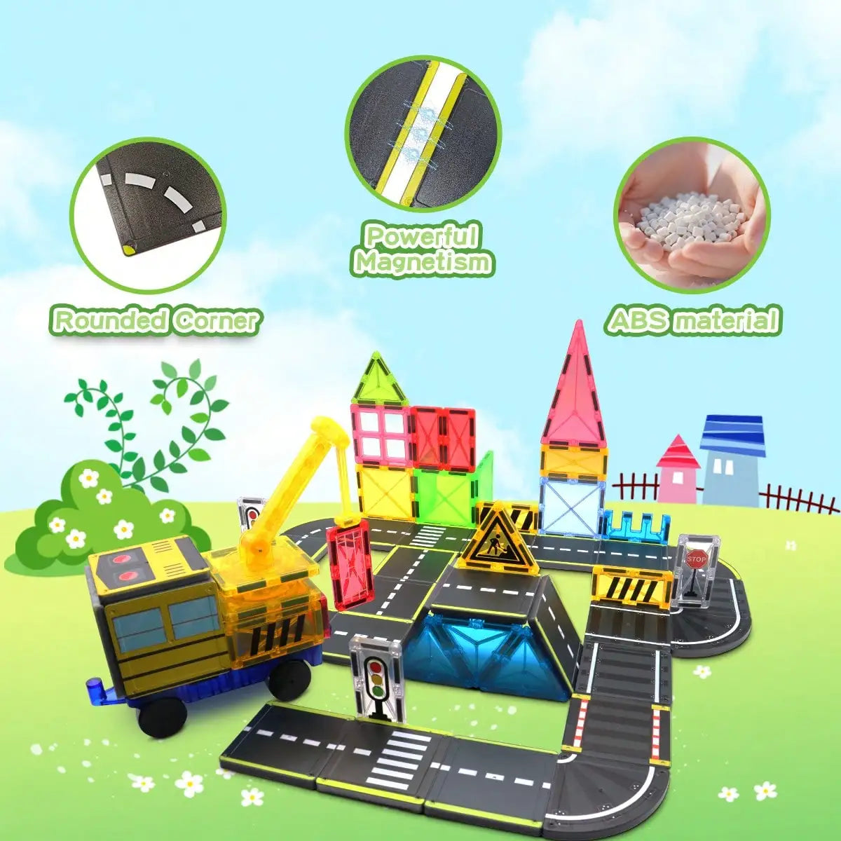 Magnetic Building Blocks, Magnetic Toy, Transportation-Themed Road Planning Architect, Durable Abs Structure, with Race Track