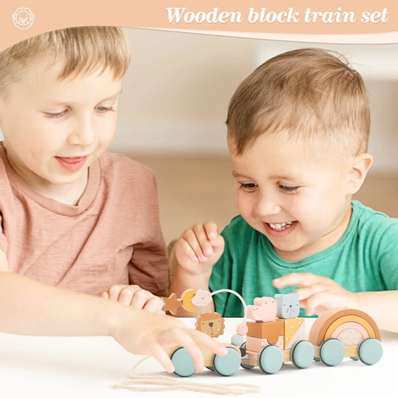 Wooden Montessori Toys Animal Block Train