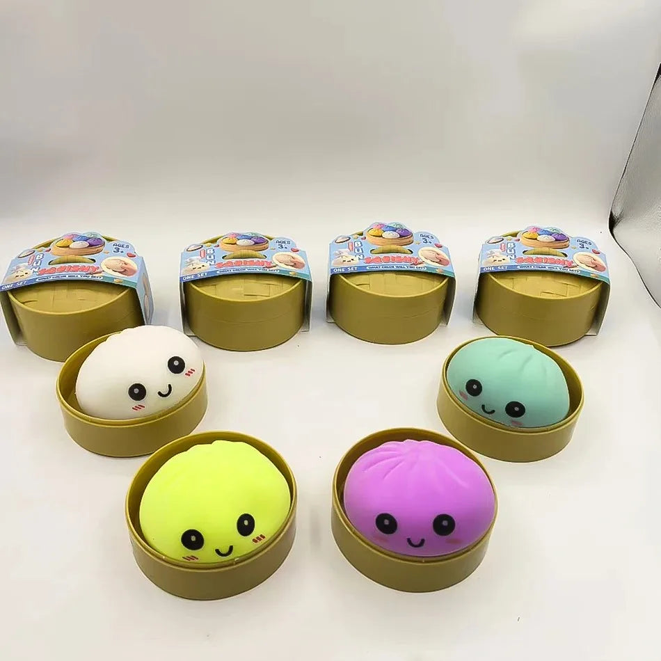 Colorful 6 Styles Glitter Dumpling Glitter Dumpling Squishy with Box Dumplings Sensory Squeeze Toy for Stress Relief Toys