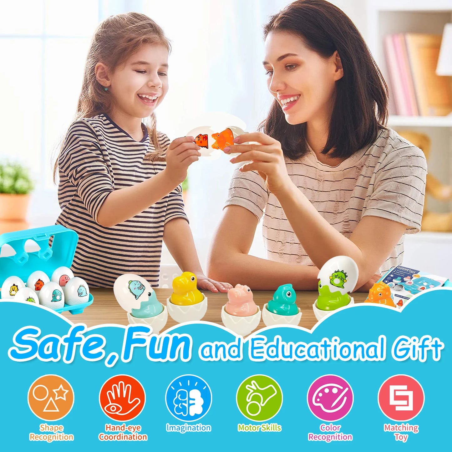 Montessori Kids Shape Matching Egg Baby Toys Color Digital Number Dinosaur Matching Eggs Early Learning Educational Children Toy