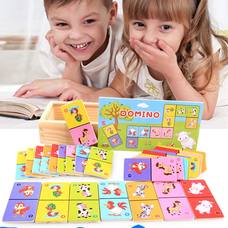 Montessori Wooden Domino Building Blocks Animal