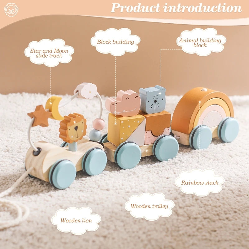 Wooden Montessori Toys Animal Block Train