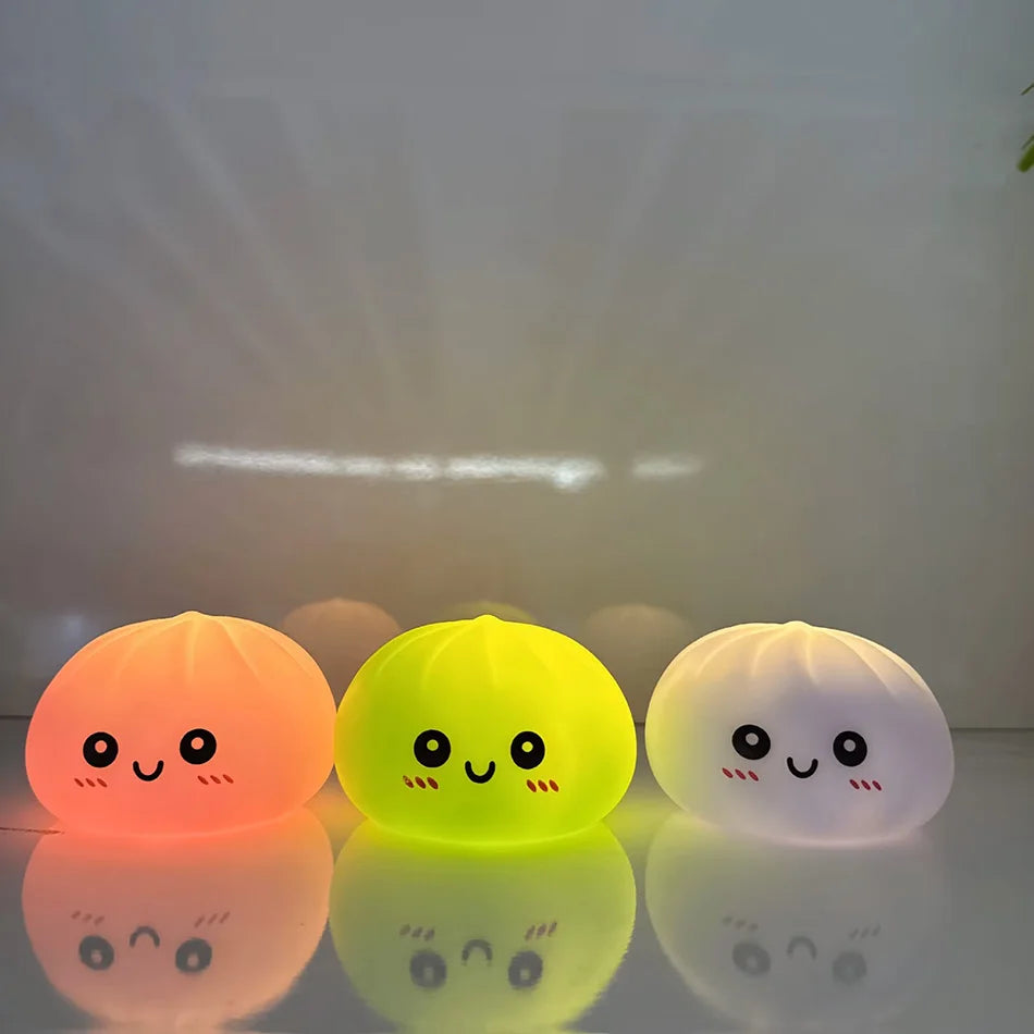LED Glowing Bun Squishy: Light-up Bubble Spitting Steamed Bun
