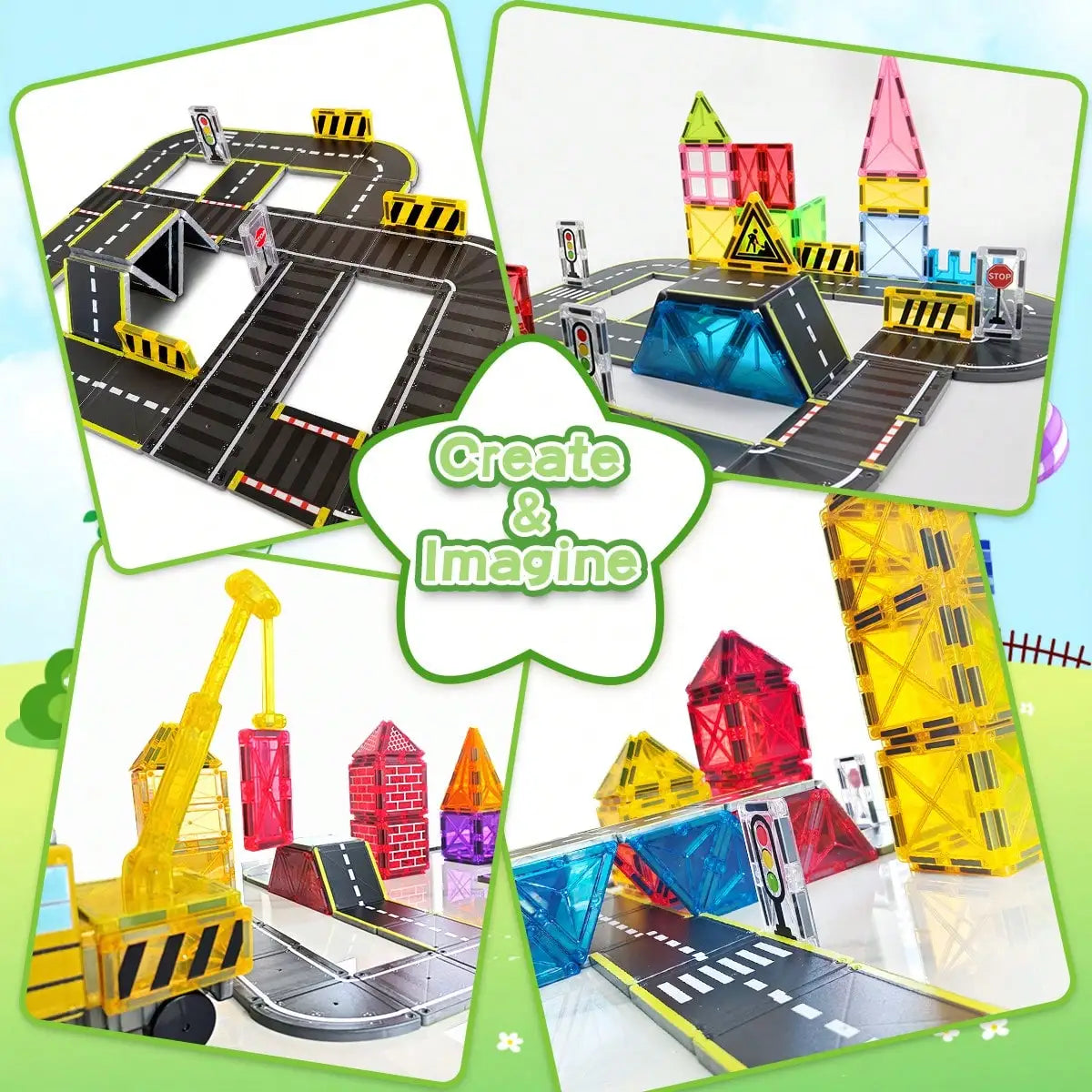 Magnetic Building Blocks, Magnetic Toy, Transportation-Themed Road Planning Architect, Durable Abs Structure, with Race Track