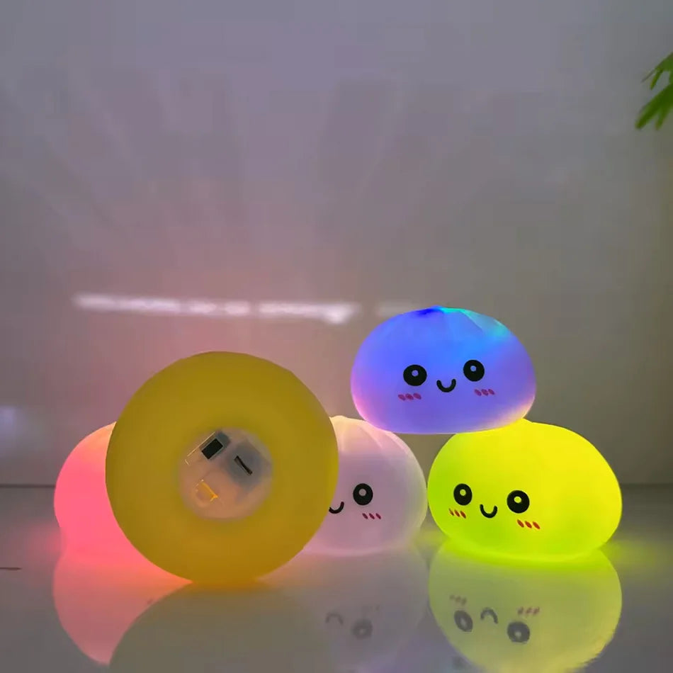 LED Glowing Bun Squishy: Light-up Bubble Spitting Steamed Bun