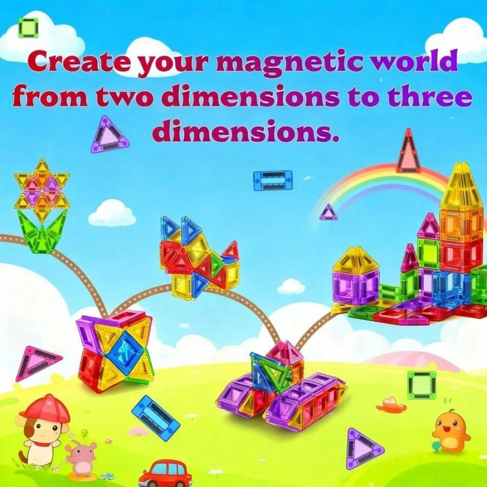 Magnetic Tiles for kids ages 3+ Mini Magnetic Building Blocks,Magnet Tiles Travel Set with Iron Box, Gift Toys for Boys and Girl