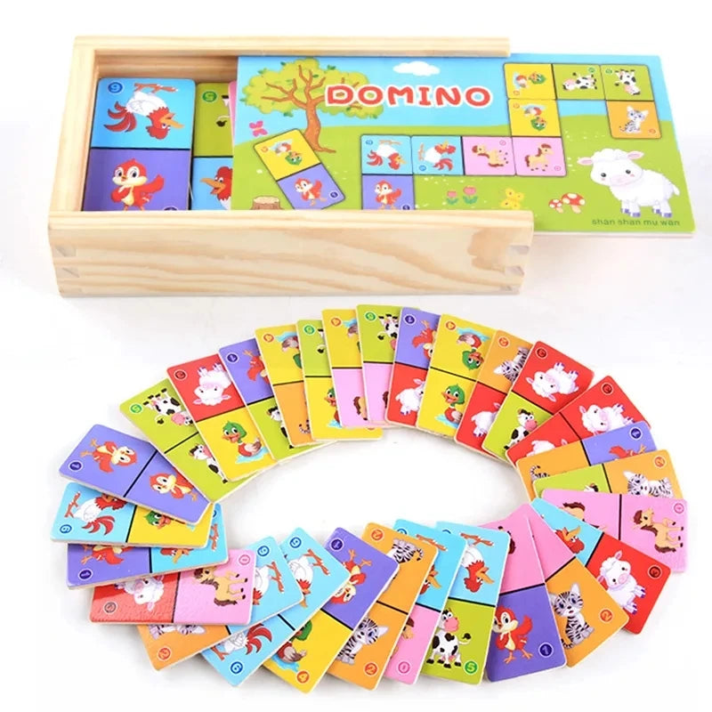 Montessori Wooden Domino Building Blocks Animal