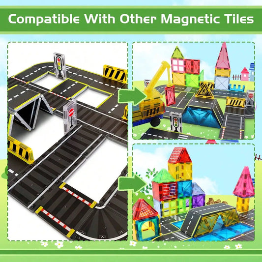 Magnetic Building Blocks, Magnetic Toy, Transportation-Themed Road Planning Architect, Durable Abs Structure, with Race Track