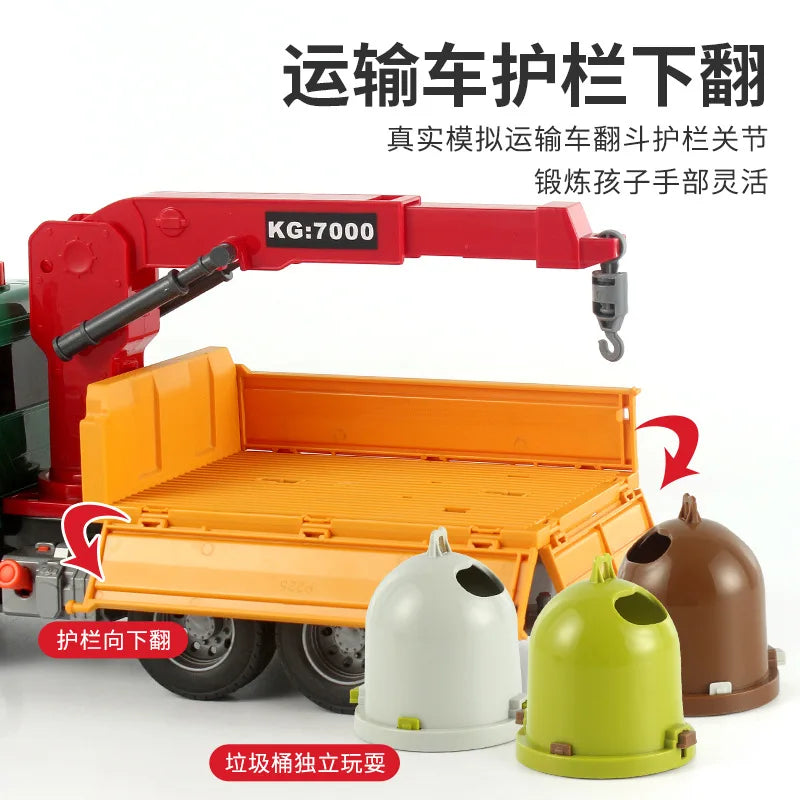New Big Garbage Truck Toy, Friction Powered Garbage Truck with Lights and Sounds Kids Recycling Trash Truck Kids Gifts B242