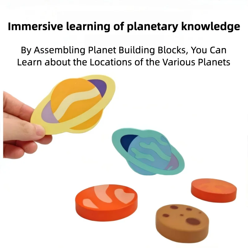 Wooden creative universe puzzle, planet puzzle building blocks.