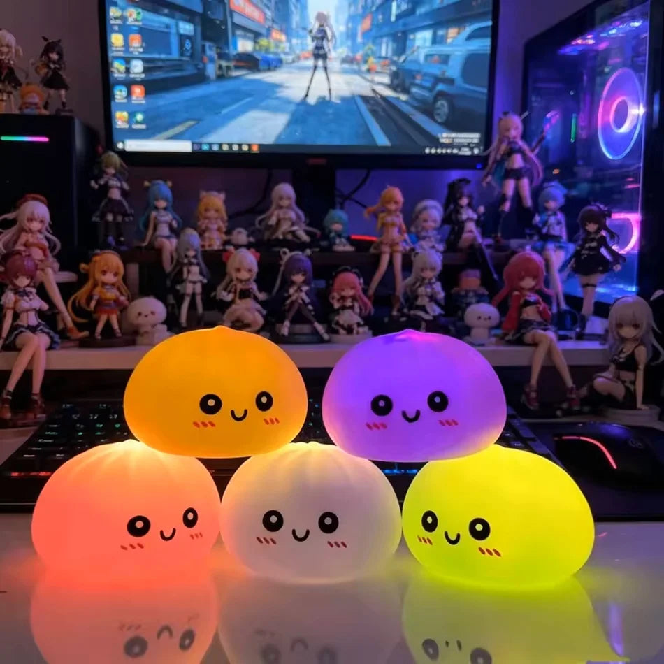LED Glowing Bun Squishy: Light-up Bubble Spitting Steamed Bun