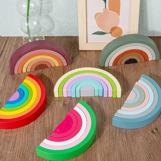 Arch Bridge Rainbow Wooden Building Blocks Stacking Games