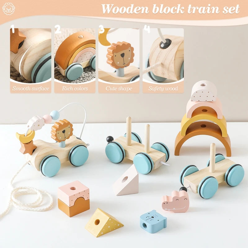 Wooden Montessori Toys Animal Block Train